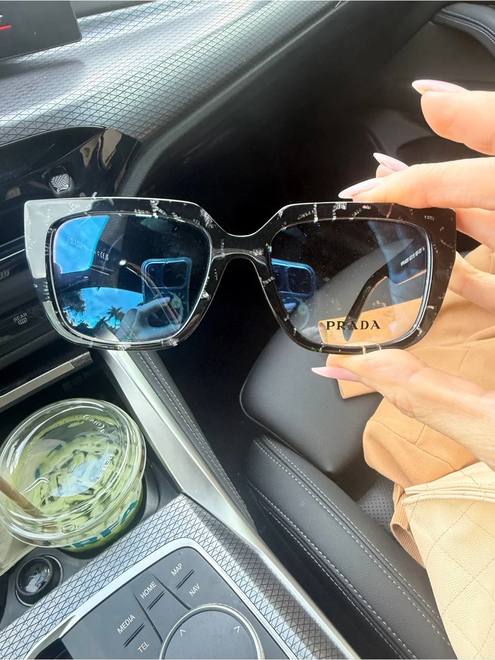 Prada Women's Oversized Square Sunglasses - Black Tortoise with Blue Lenses